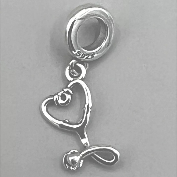 New ♥️ Heart Stethoscope Dangle Charm S925 Sterling Silver with Gift Box - Picture 9 of 9